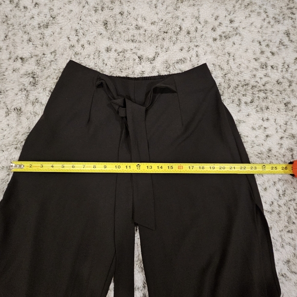 Lulu's SZ L Black Bright & Breezy Tie Front Culotte Wide Leg Side Slit Pants - Picture 6 of 14